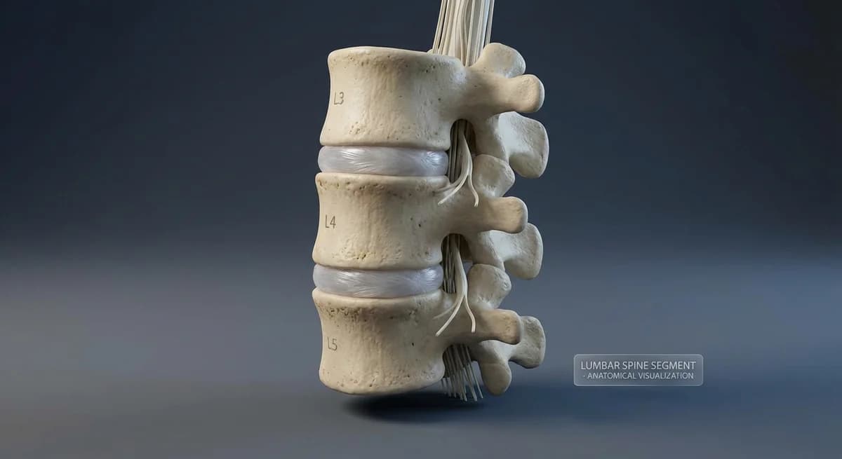 3D anatomy illustration of spine showing vertebrae detail