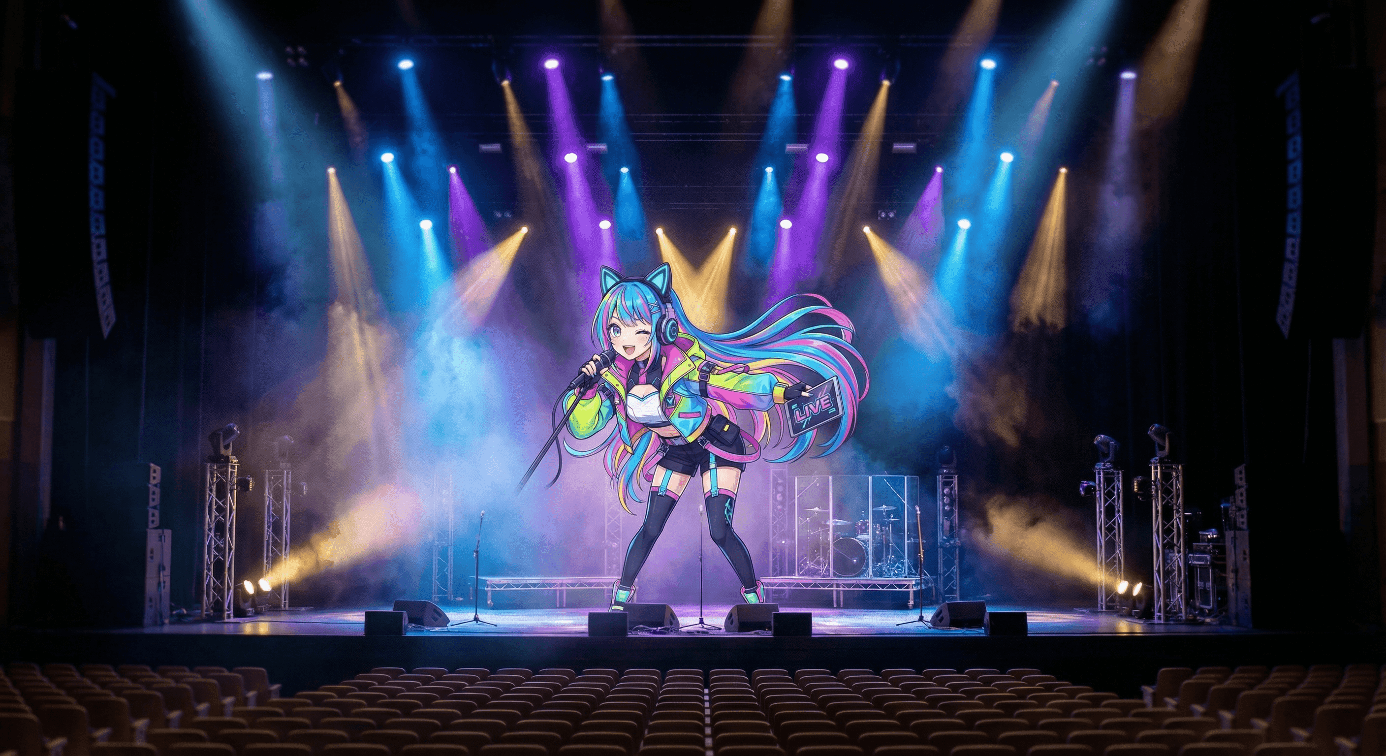 VTuber character with concert stage lighting composite