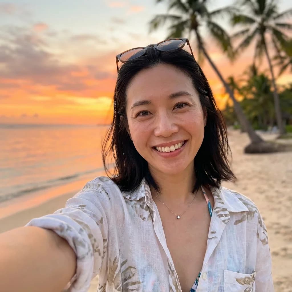 AI vacation photo generator sunset beach example