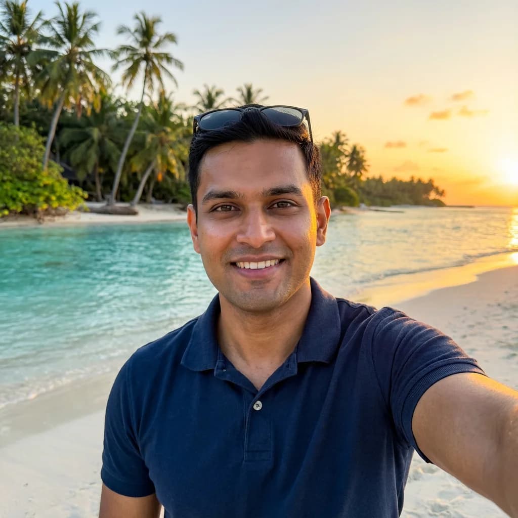 Virtual beach selfie creator result in tropical setting