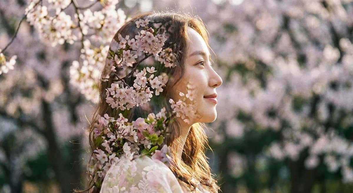 Spring Awakening - Double exposure portrait with Cherry Blossoms