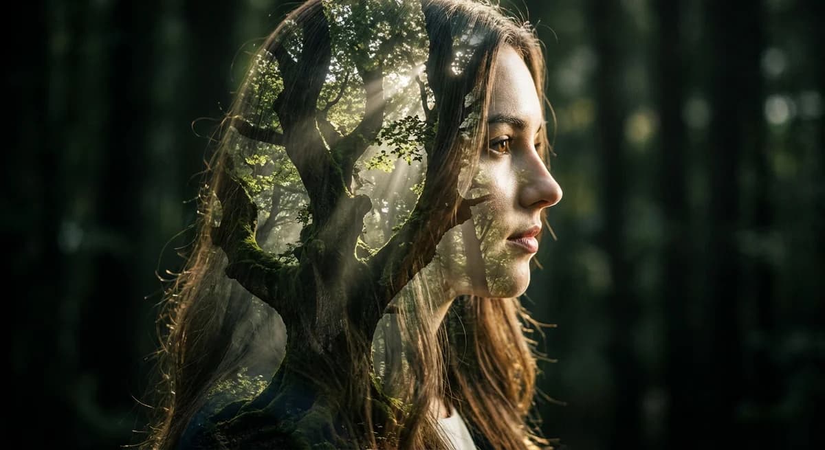 Nature's Child - Double exposure portrait with Forest