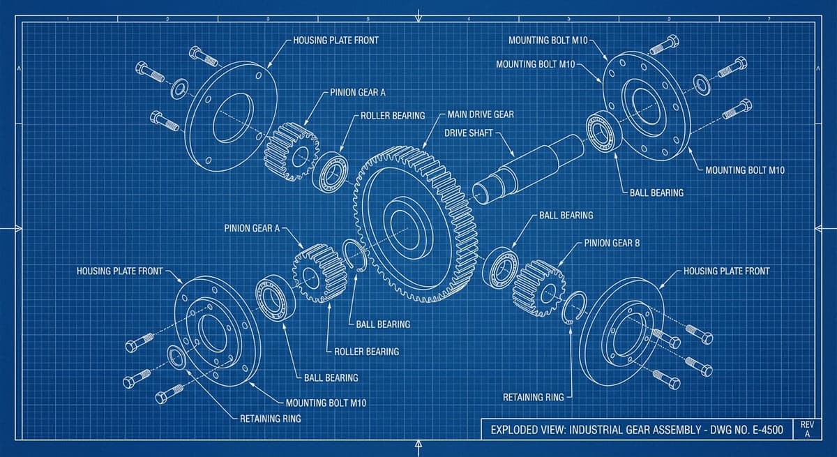 Gear Mechanism - Blueprint exploded view