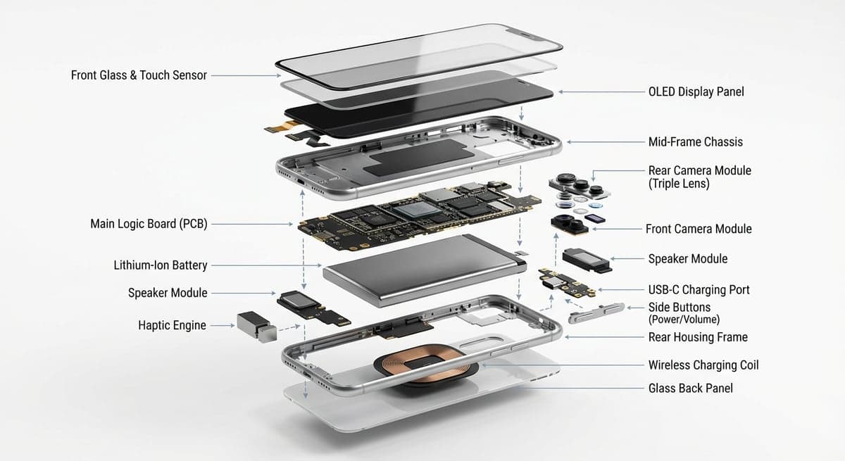 Smartphone - Photorealistic exploded view