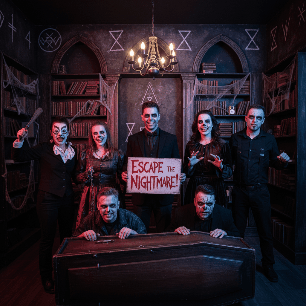 Escape room poster with analog horror effect