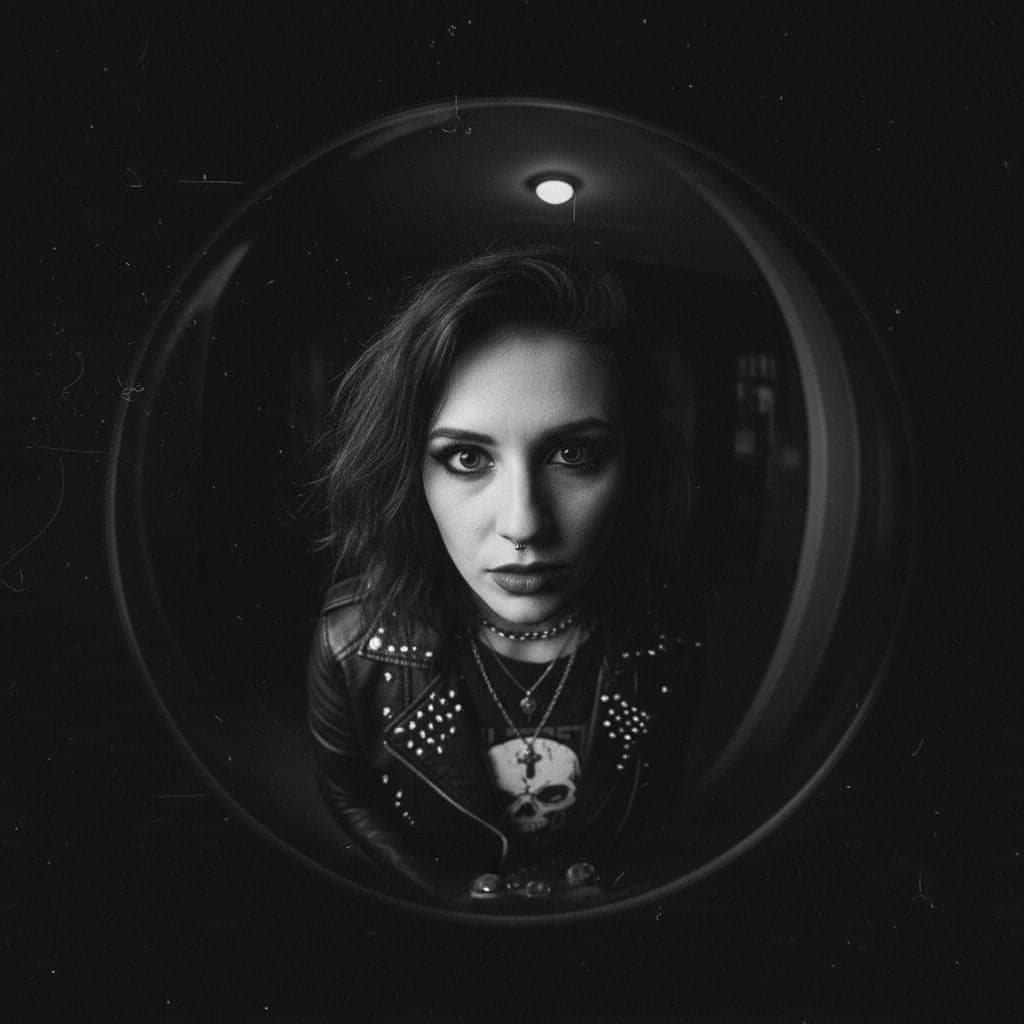 Horror peephole transformation - Social media header with found footage effect