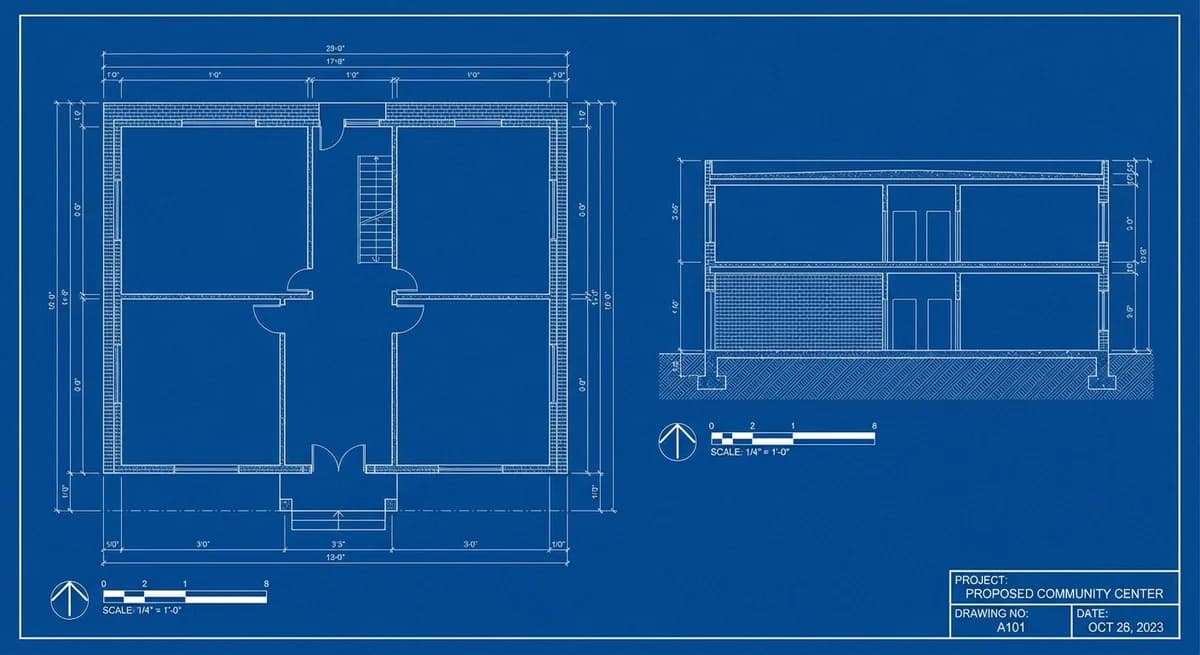 Architectural blueprint style technical drawing