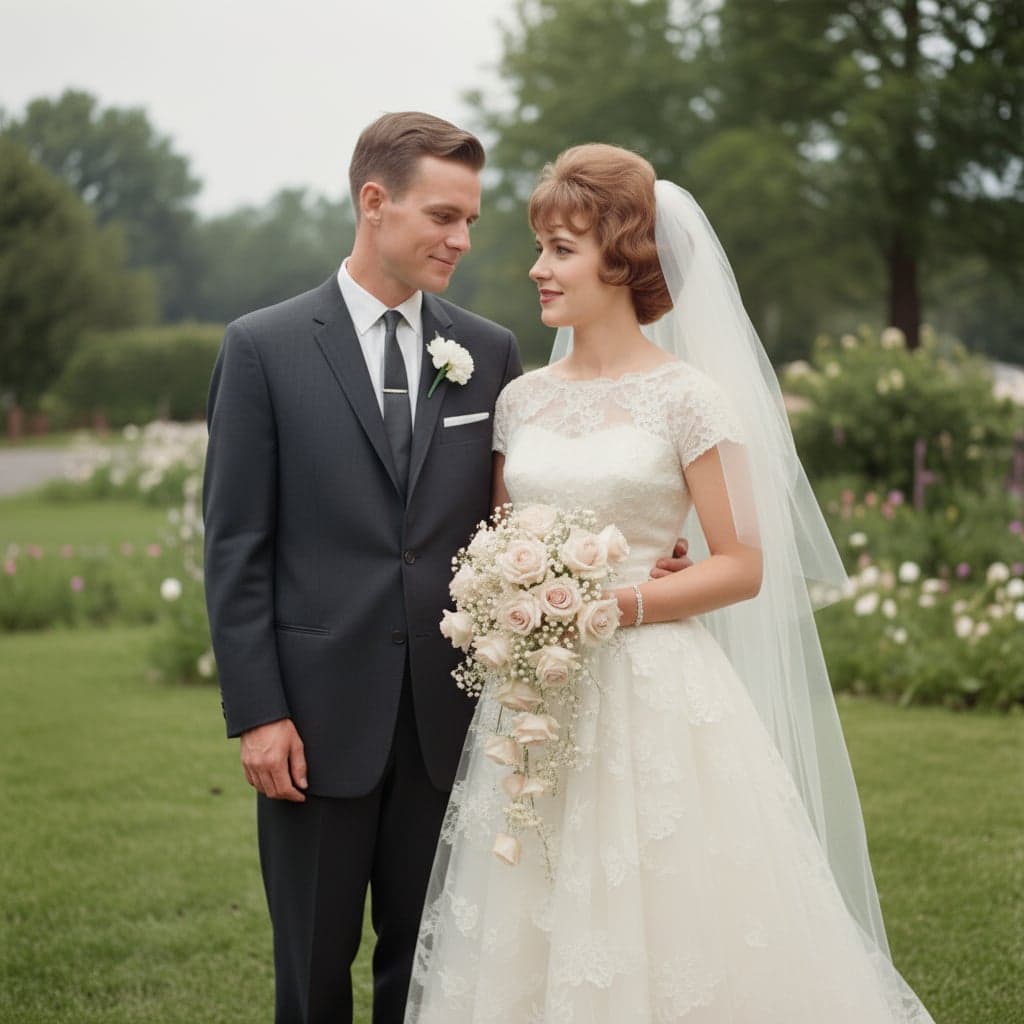 1960s wedding photo after restoration - vibrant modern portrait