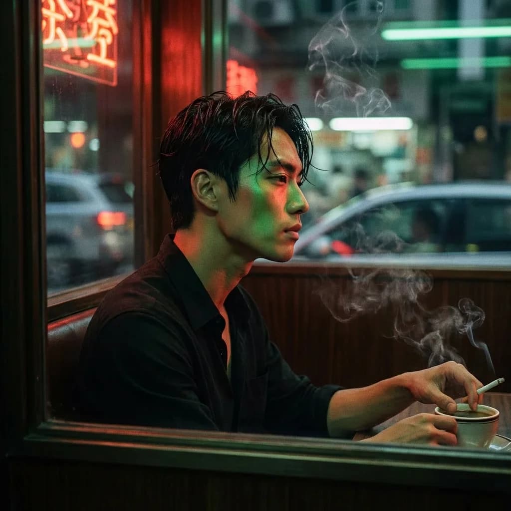 Wong Kar-wai style Cafe Booth portrait