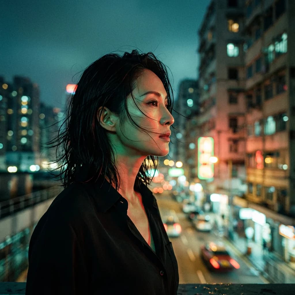 Wong Kar-wai style Rooftop portrait