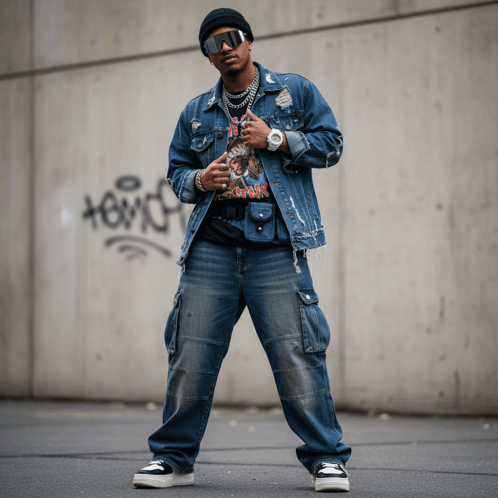 Y2K street fashion night flash portrait - before