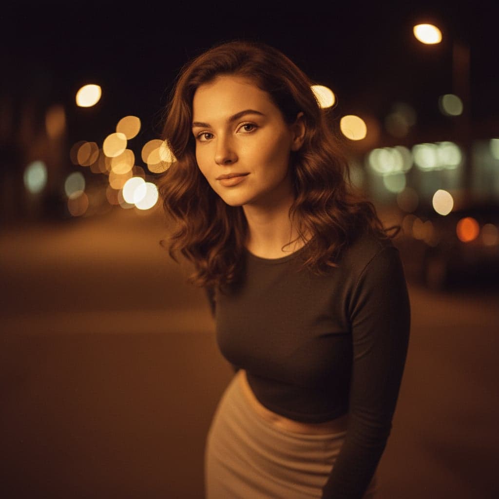 Y2K nightlife flash photography with city bokeh - after