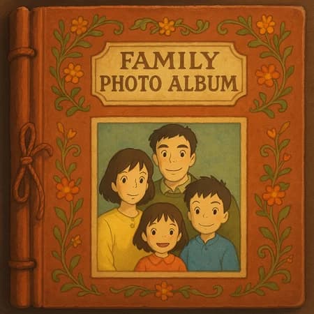Demo image showing creative family photo albums created with AI