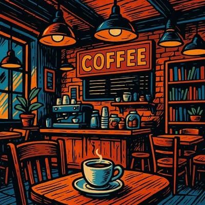 AI generated comic book style artwork showing a cozy coffee shop interior - Free text to image generator result