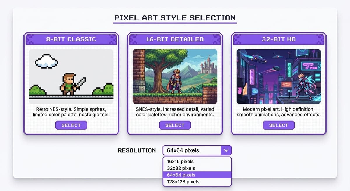 Style selector interface example