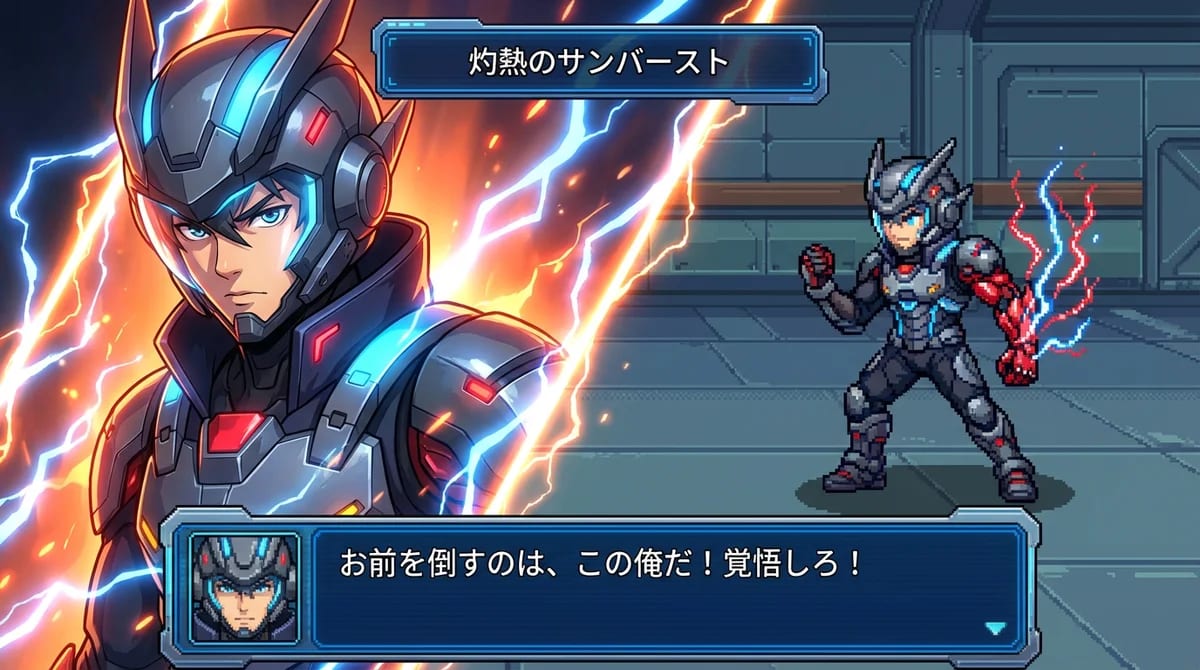 SRW battle scene example with SD pixel sprite and energy cut-in