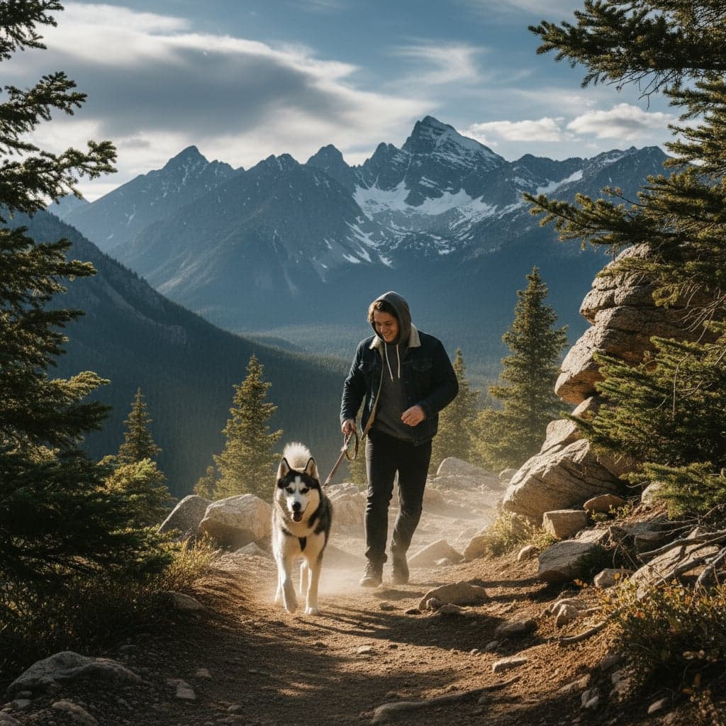 Husky in Mountain Trail - Cinematic transformation
