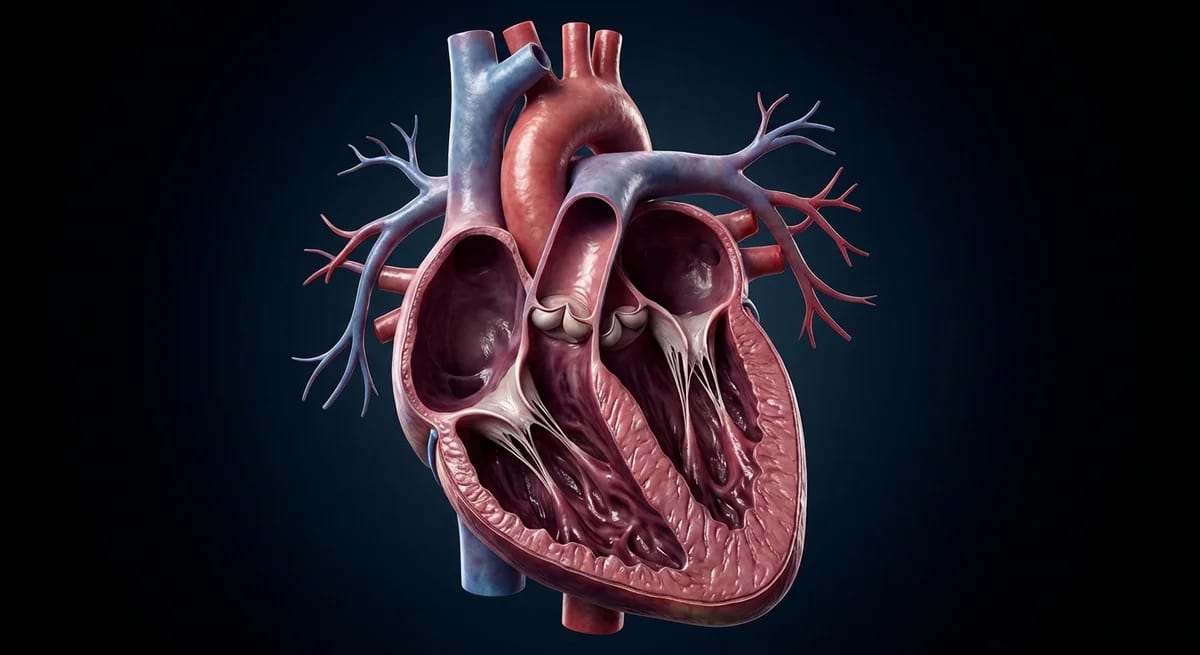 3D anatomy illustration of human heart with detailed chambers and vessels