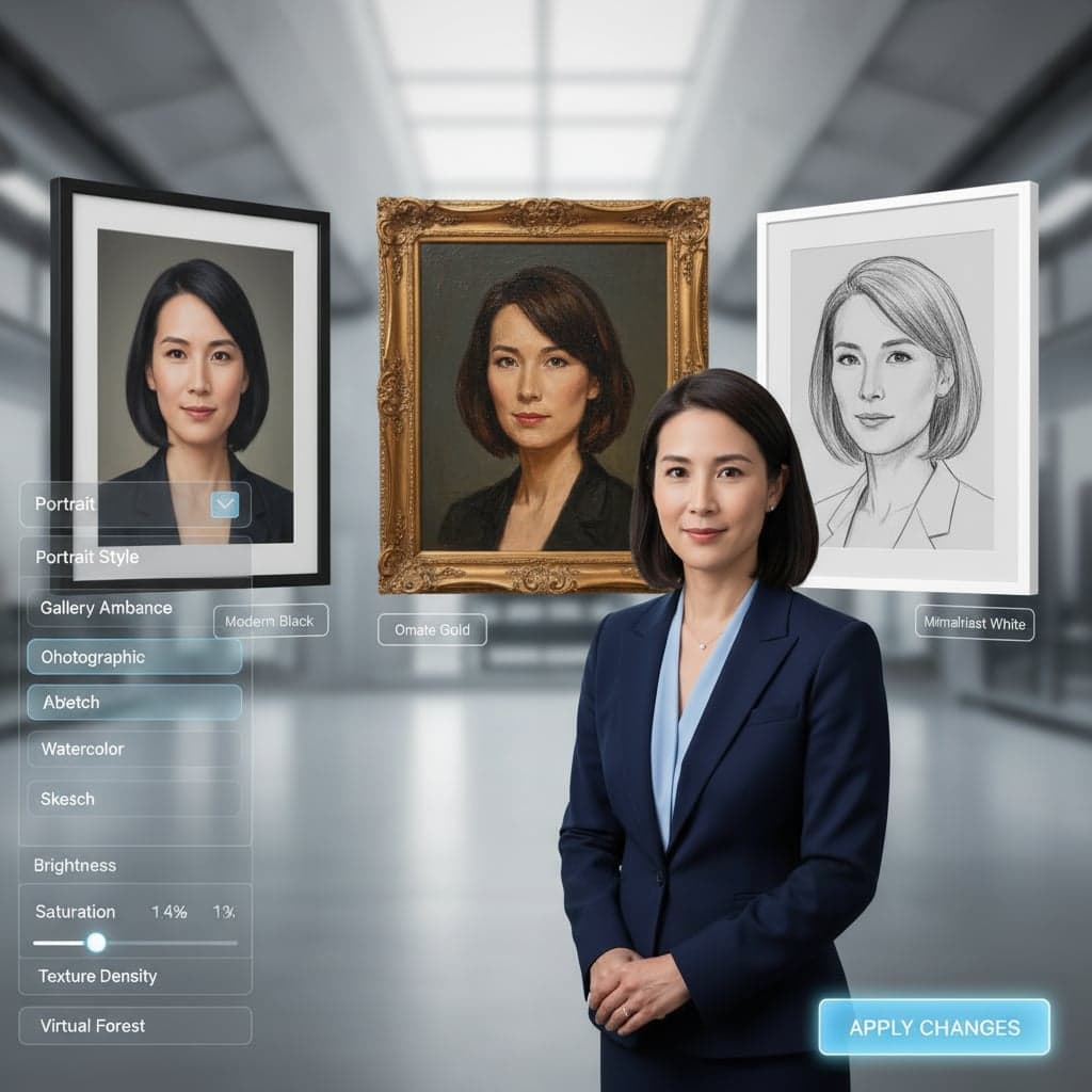 UI showing customization options for portrait style and frame type