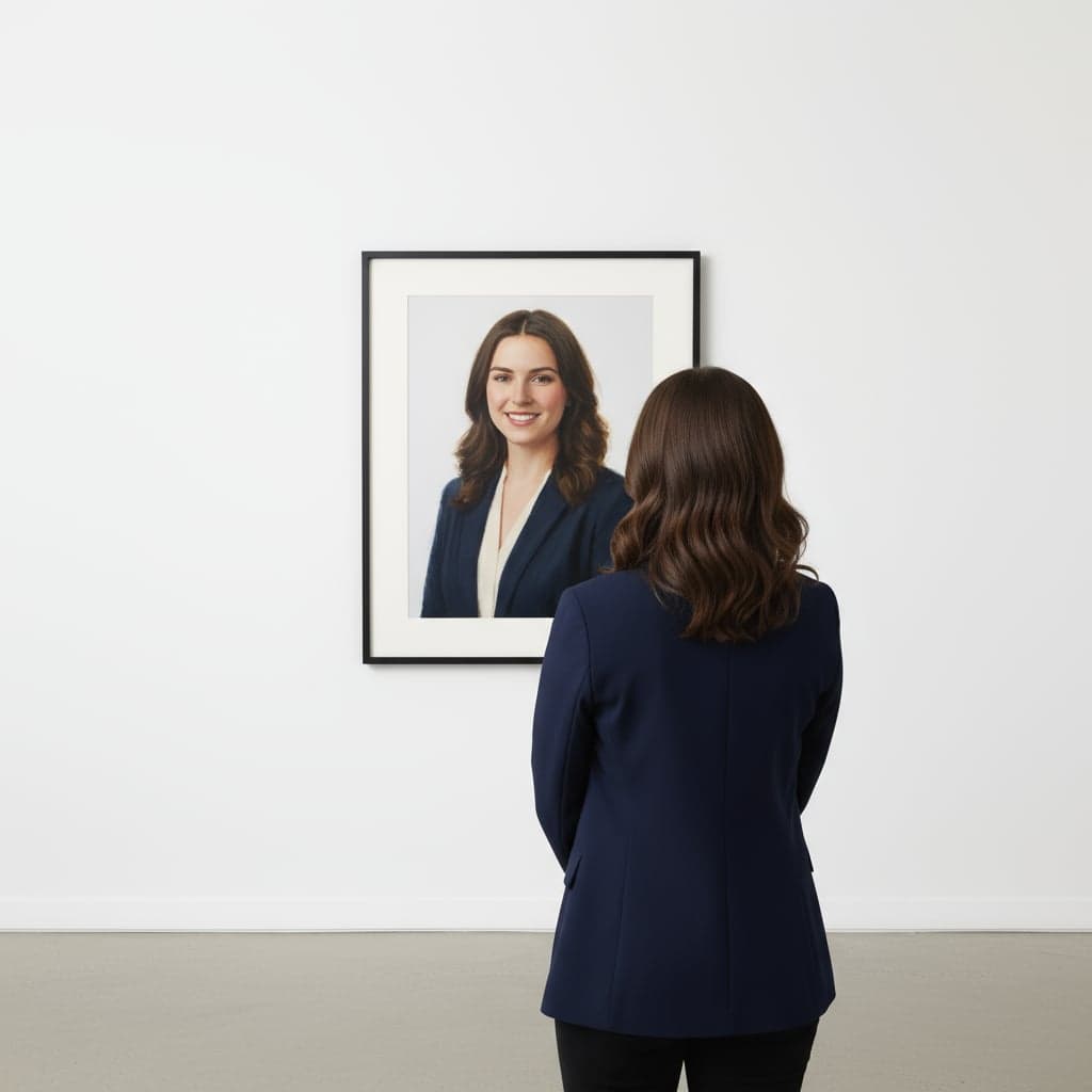 Modern Gallery - Person viewing portrait in clean gallery