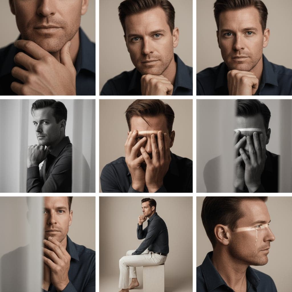 Fashion editorial 3x3 grid example 2 - Cinematic lighting variations