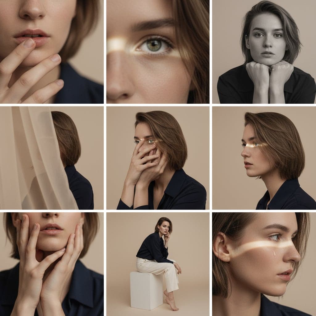 Fashion editorial 3x3 grid example 3 - Multiple angle composition