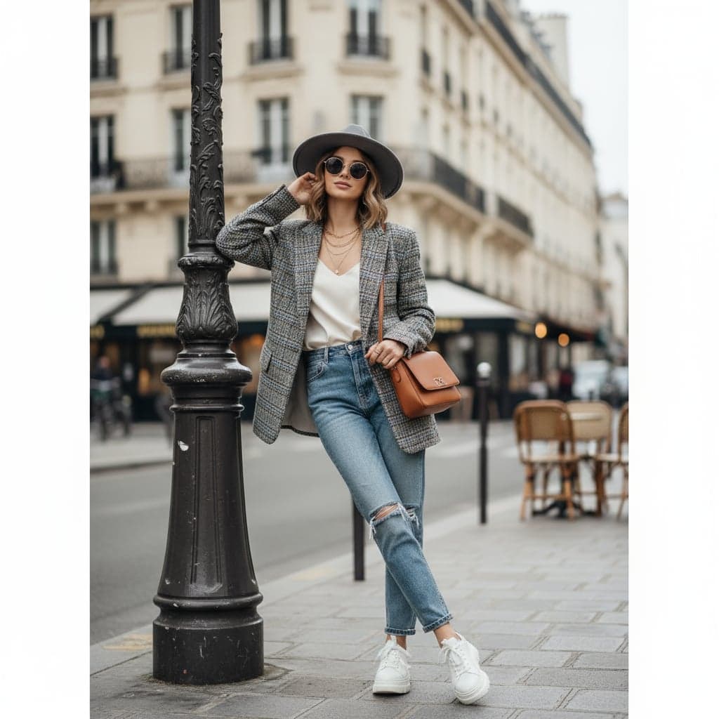 Side Lean Elegance - European street style lamppost pose example