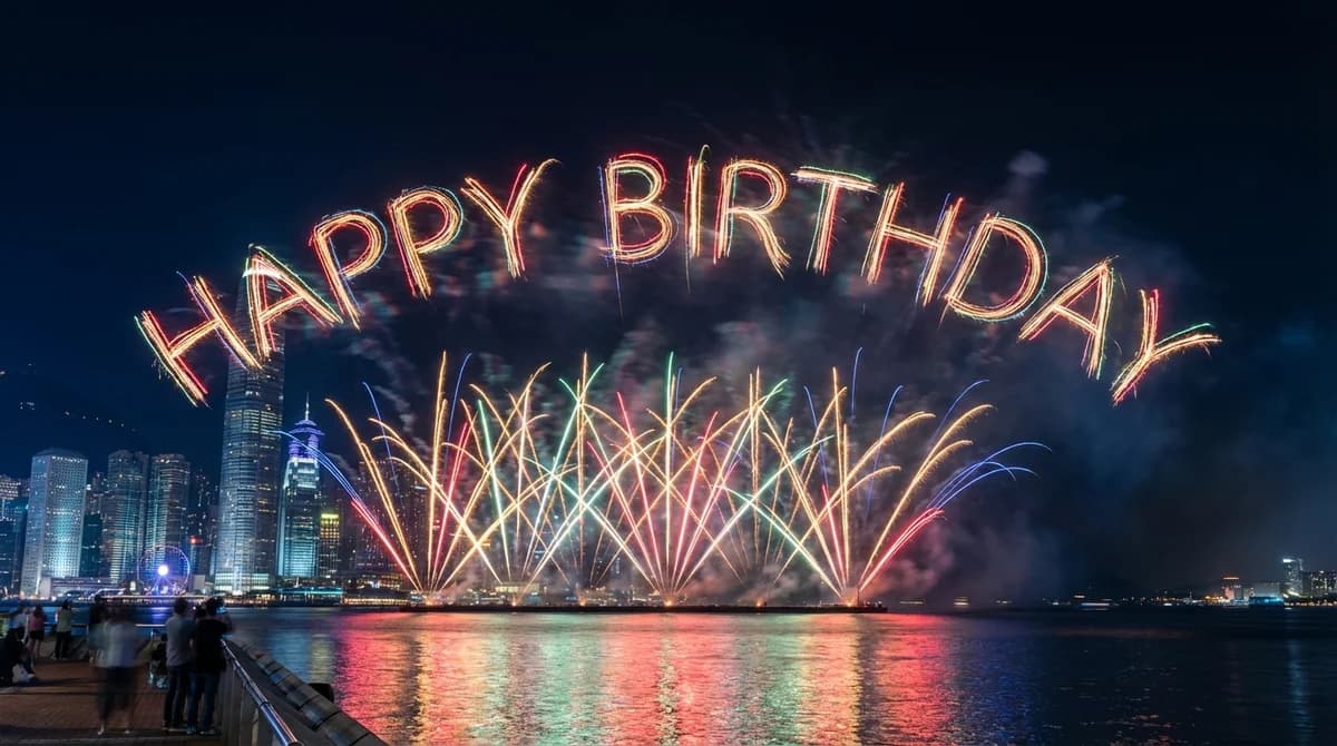 Celebratory birthday message in colorful fireworks