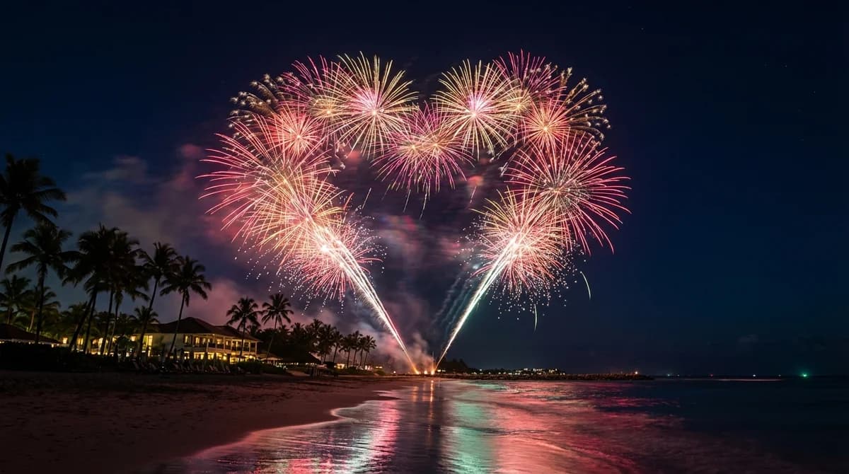 Classic heart shape fireworks with vibrant colors