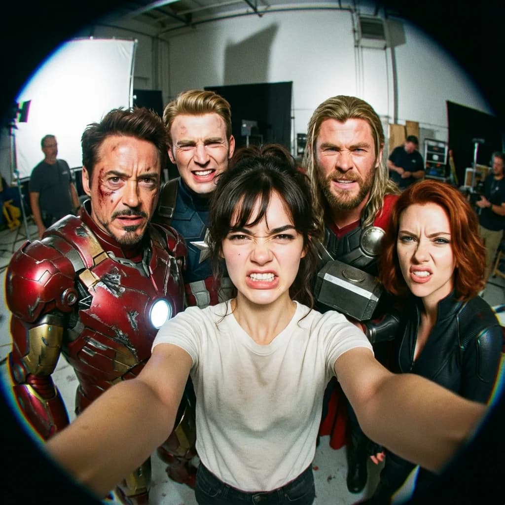 Fisheye selfie with Avengers characters