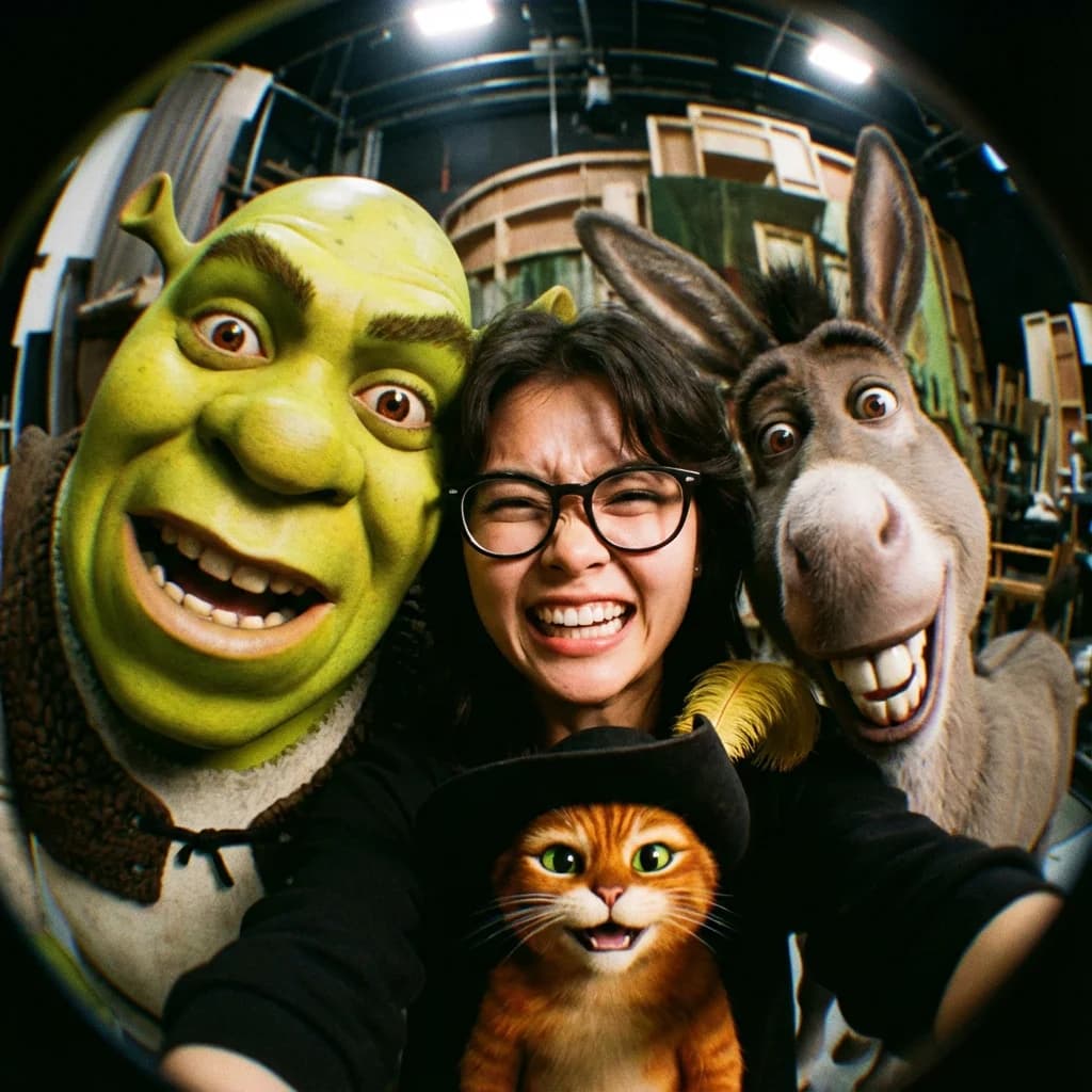 Fisheye selfie with Shrek characters