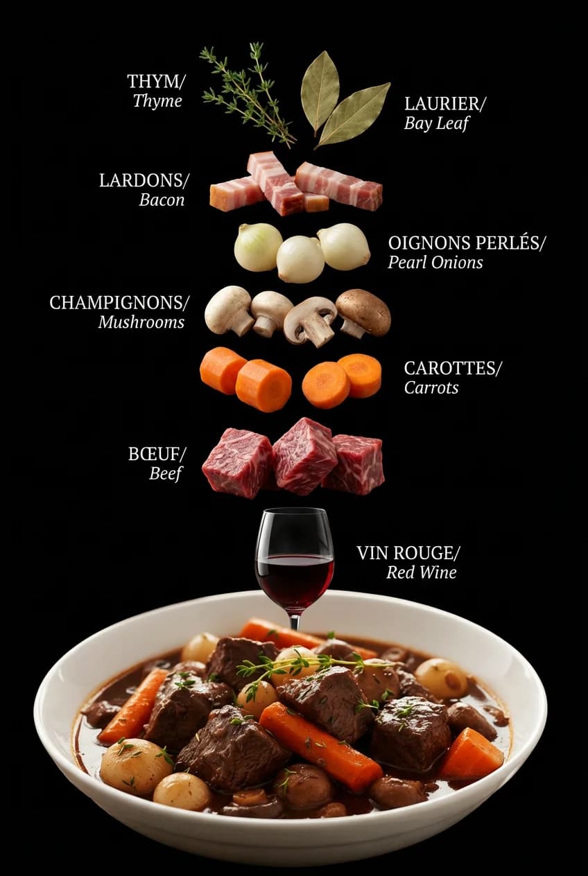 AI generated food advertisement poster for Bœuf Bourguignon