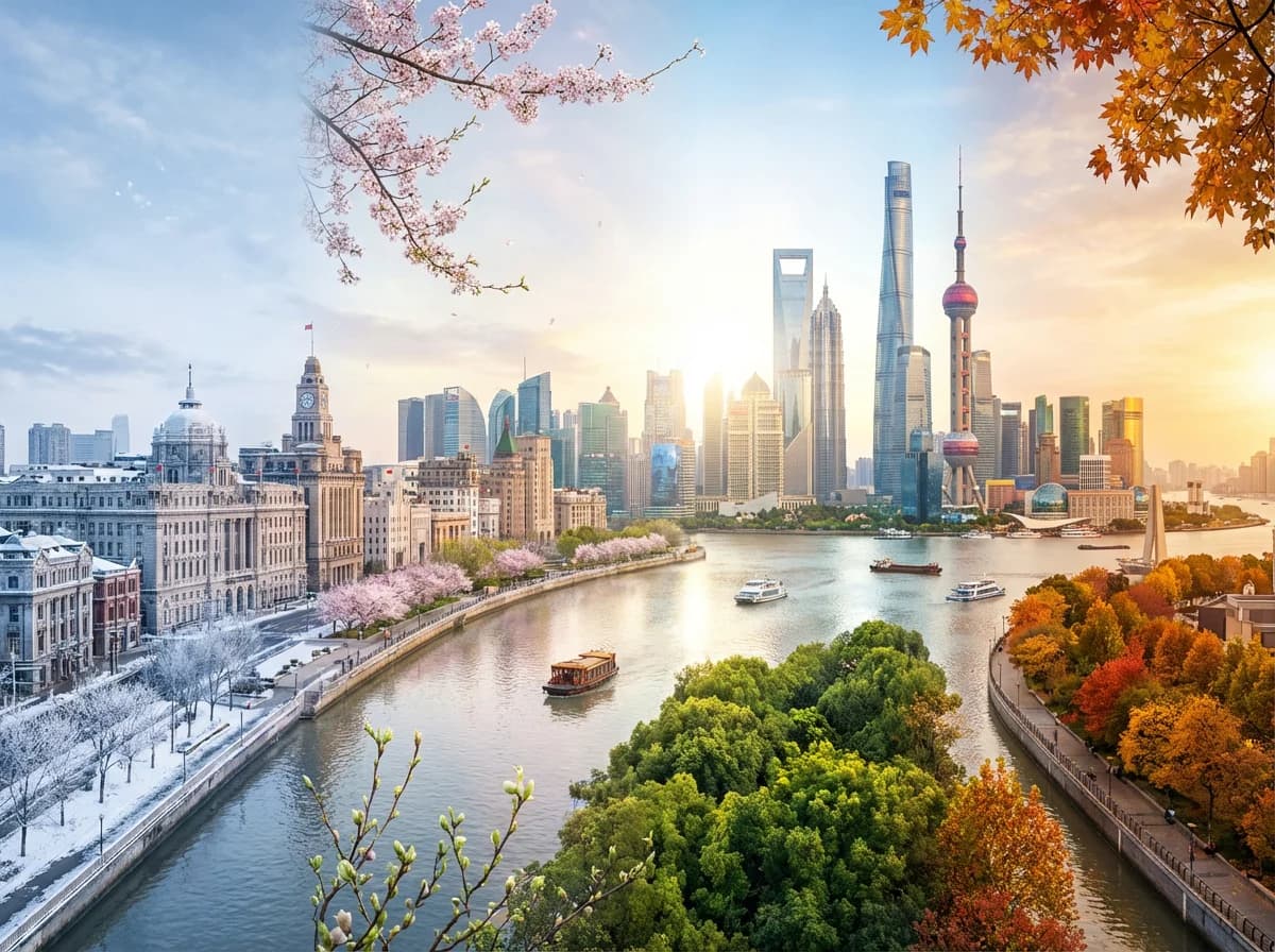 Shanghai Bund - Four seasons art showing seasonal transitions