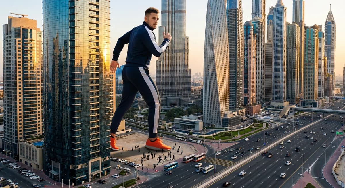 Giant person aerial view in Dubai