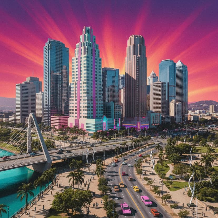 GTA filter result - Landscape transformed to Vice City cityscape