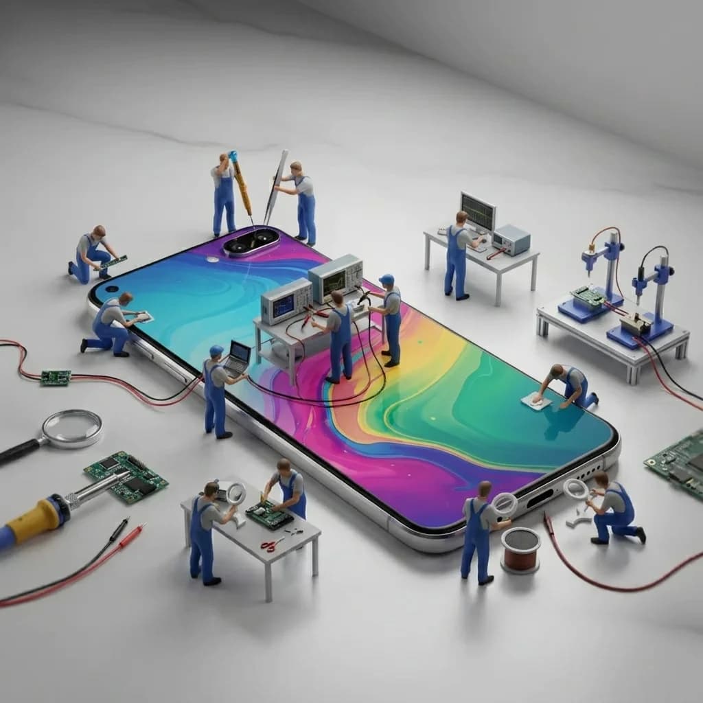 Smartphone with miniature workers - Miniature workers assembly with precision tools