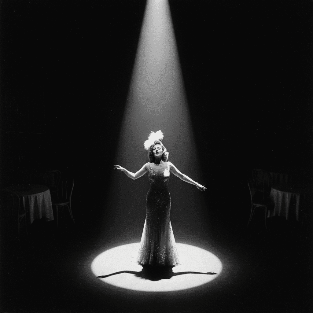 Nightclub Spotlight lighting example - Old Hollywood film noir technique