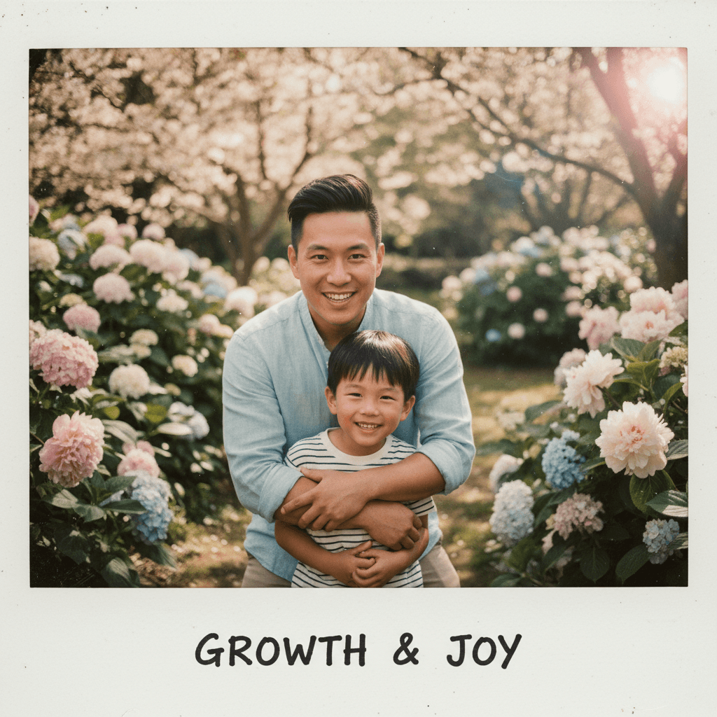 Reflective Polaroid memory - hugging inner child