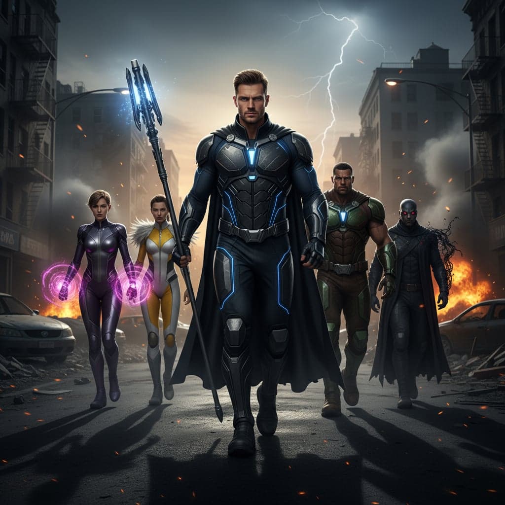 Superhero leader power walk with team