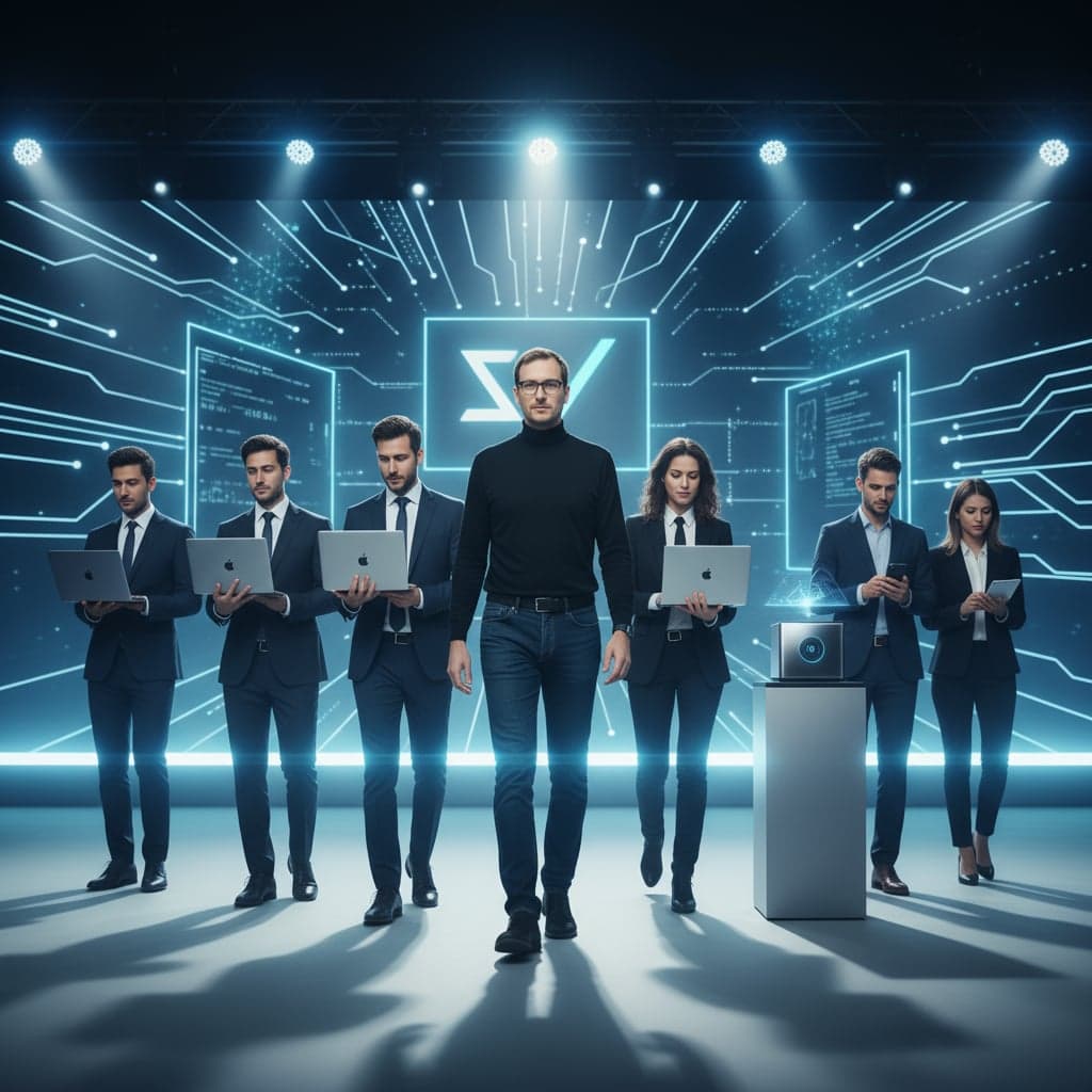 Tech CEO product launch walk with team