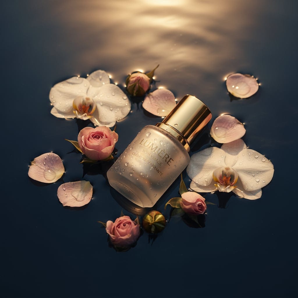 Luxury product photography - Water Luxury template with golden hour lighting