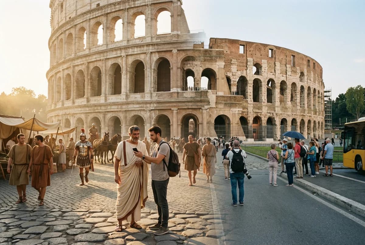 time travel photo of Colosseum ancient Rome vs today