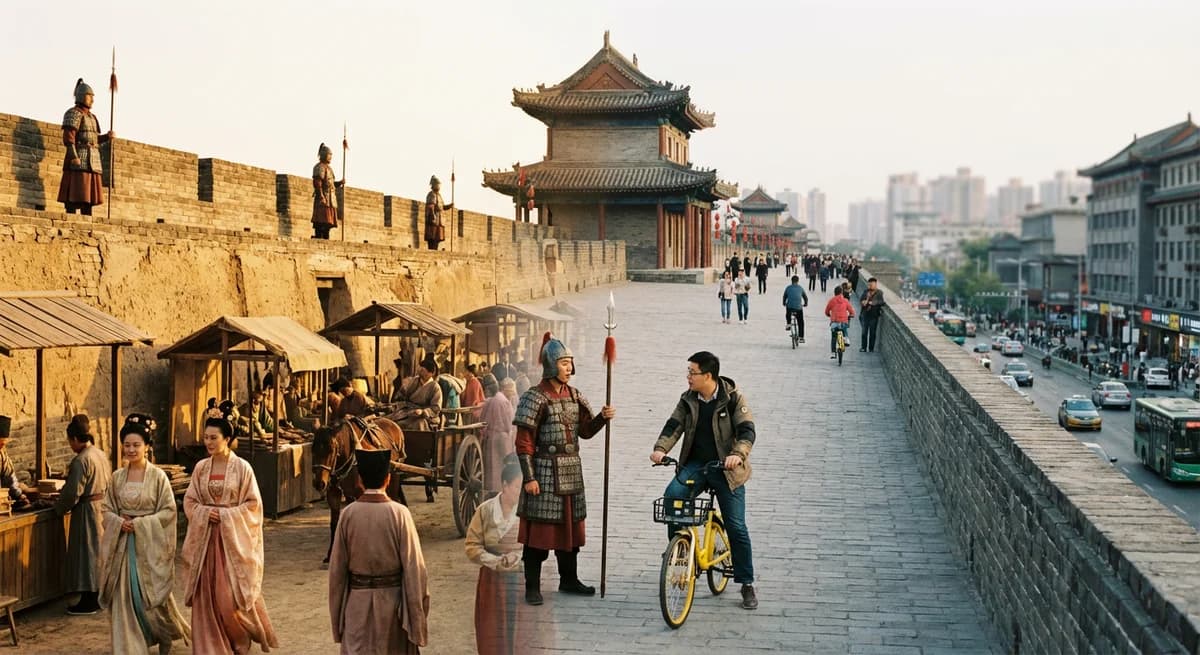 then and now photo of Xi'an showing ancient and modern city