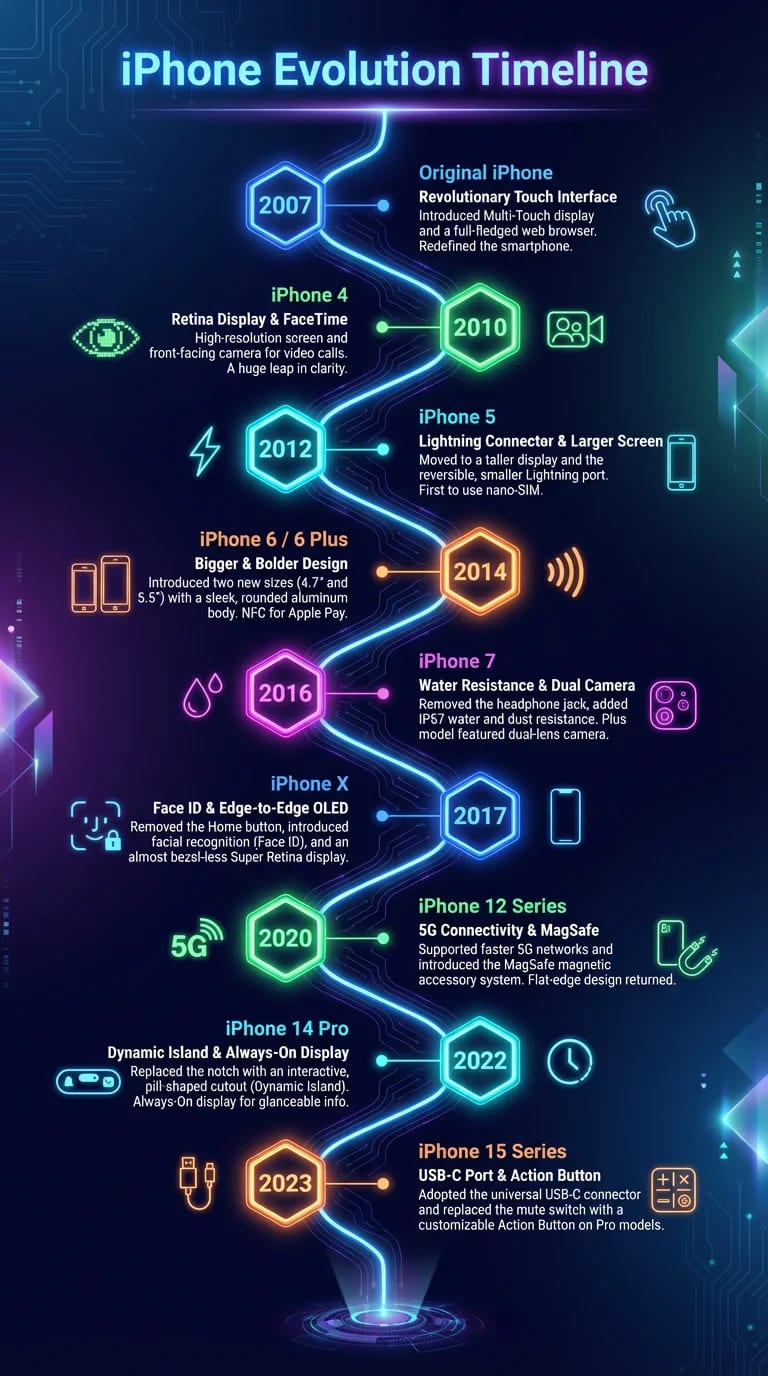 AI generated timeline infographic example showing iPhone evolution