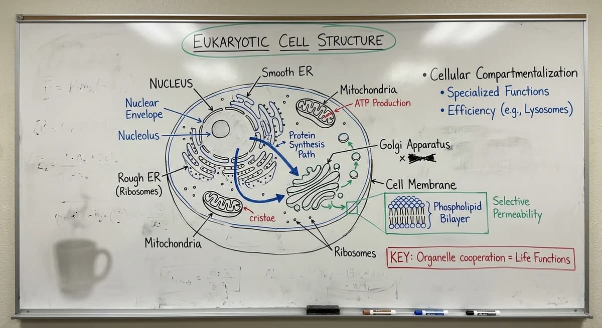 AI-generated whiteboard notes showing Biology Class