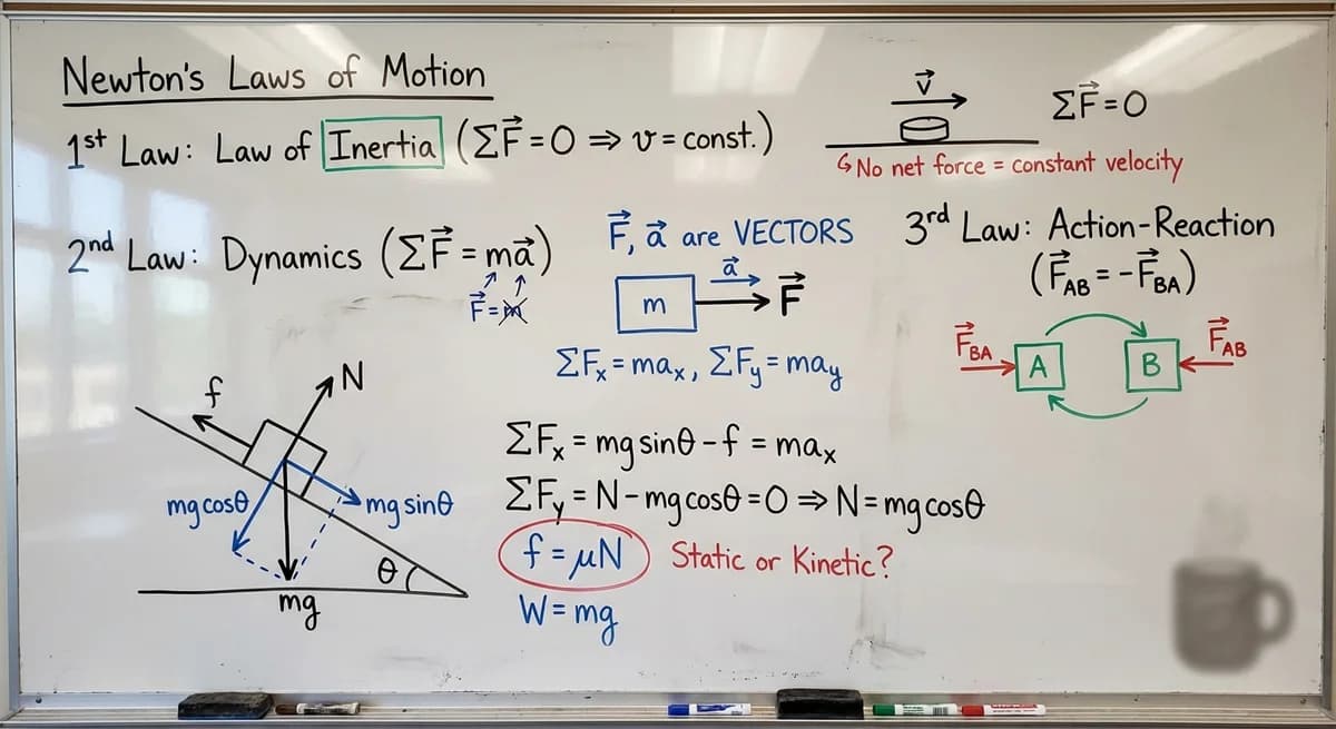 AI-generated whiteboard notes showing Physics Formulas