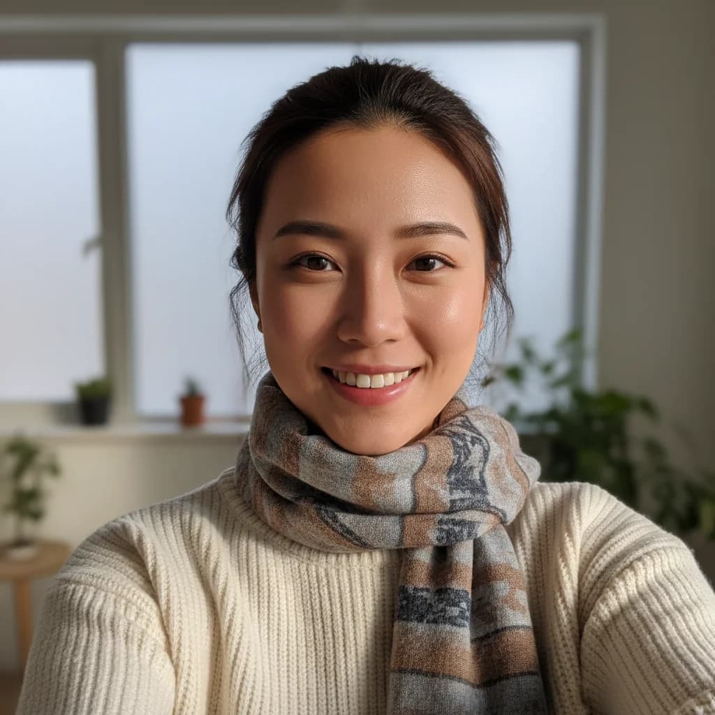 Single selfie portrait before winter collage transformation