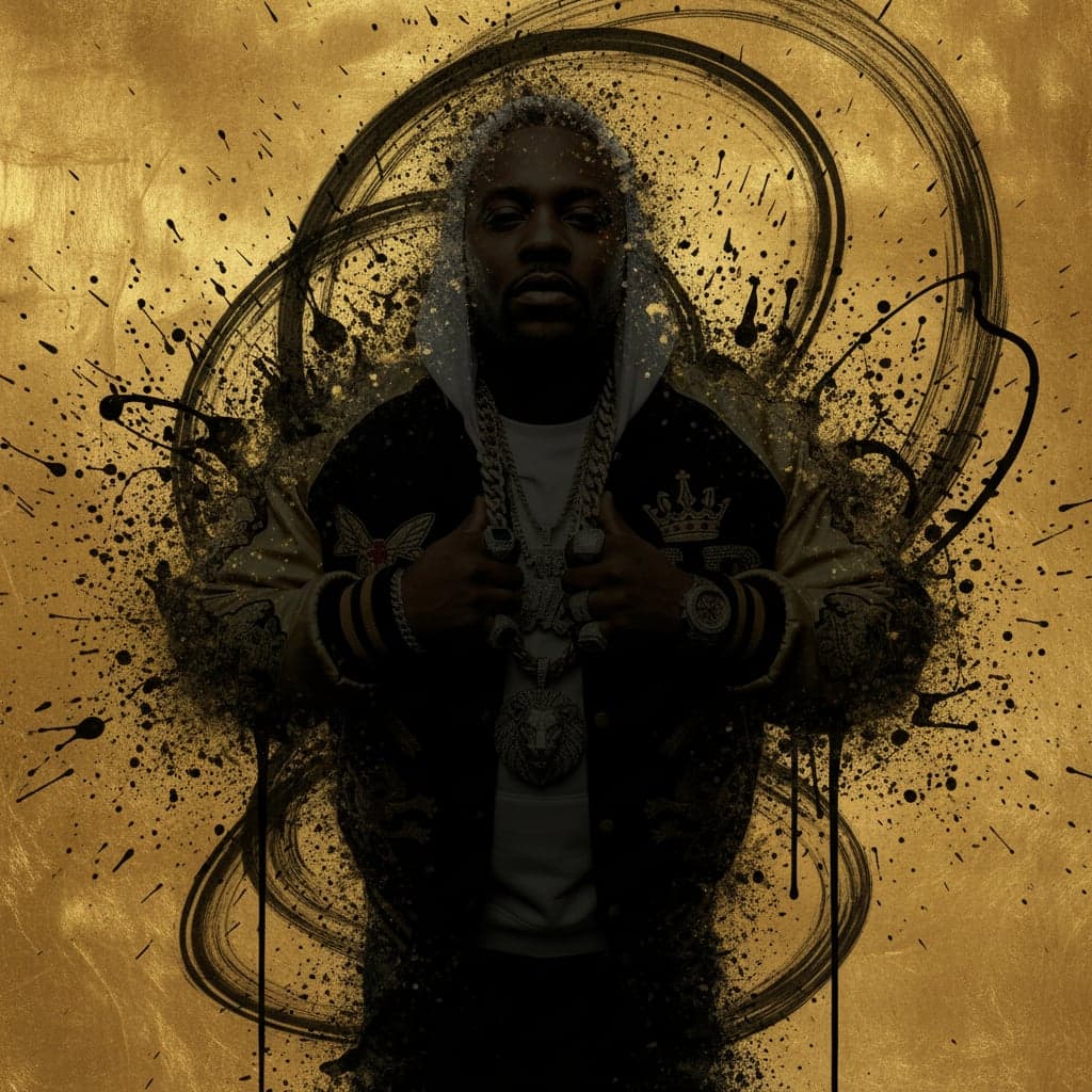 Hip-hop artist portrait transformed into luxury album cover with gold and black paint splatter