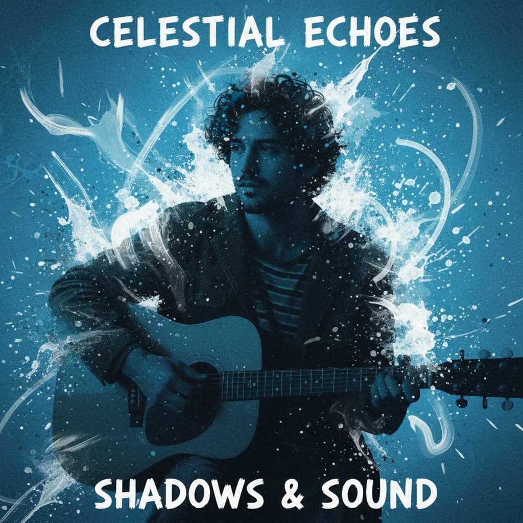 Indie musician portrait transformed into ethereal album cover with blue and white paint splatter