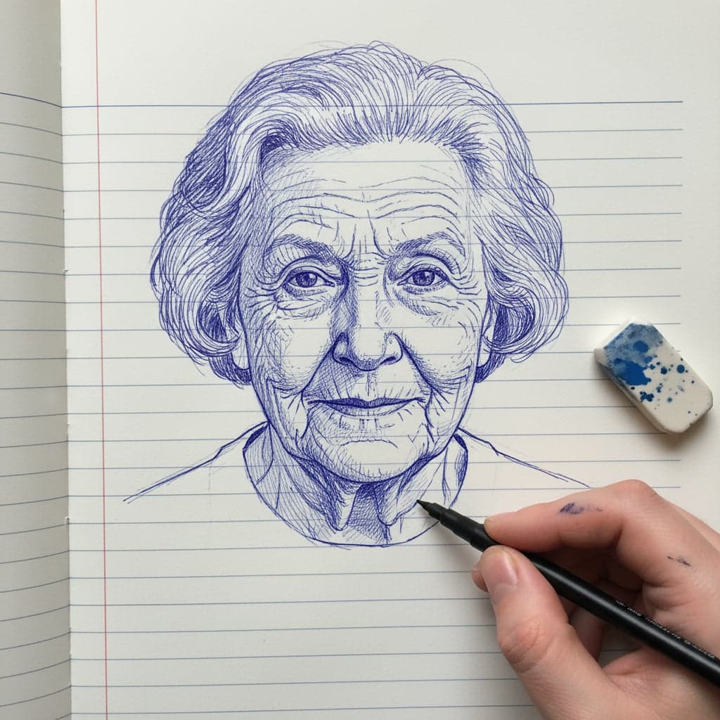 ink sketch portrait elderly with fine line details